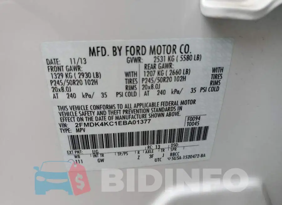 2FMDK4KC1EBA01377 Photo# 13