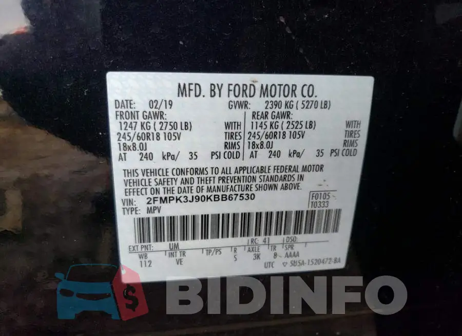2FMPK3J90KBB67530 Photo# 12