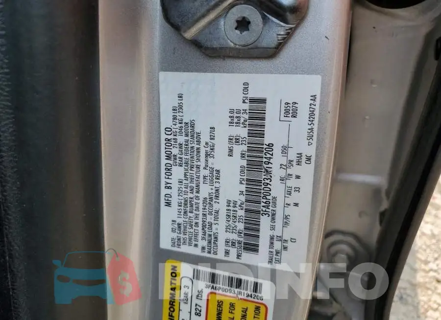 3FA6P0D93JR194206 Photo# 12