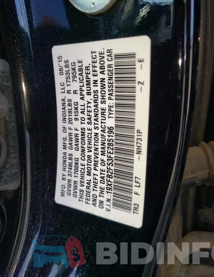 19XFB2F53FE285196 Photo# 12