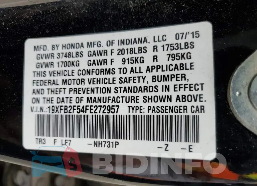 19XFB2F54FE272957 Photo# 12
