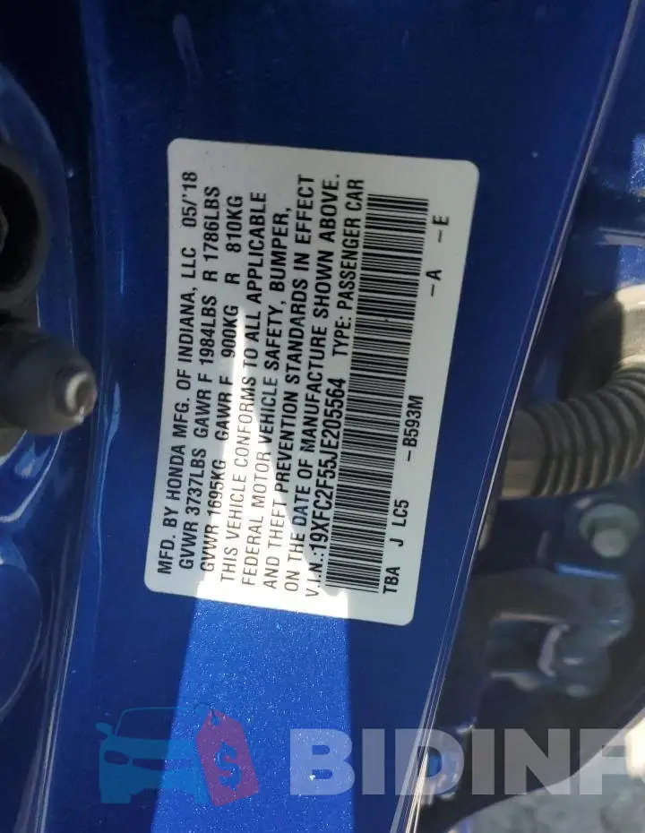 19XFC2F55JE205564 Photo# 12