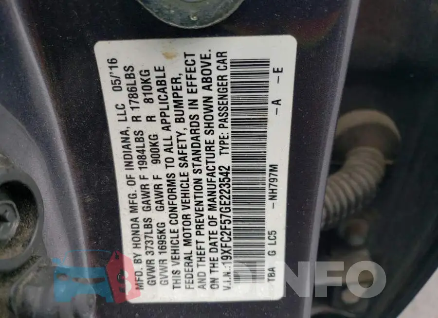 19XFC2F57GE223542 Photo# 12