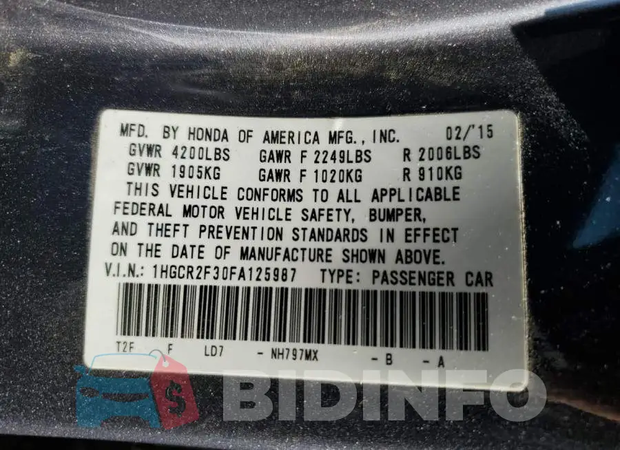 1HGCR2F30FA125987 Photo# 12