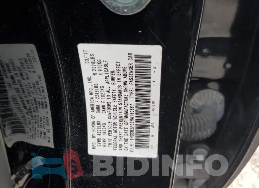 1HGCR2F30HA180667 Photo# 12
