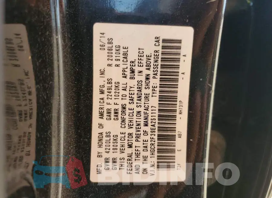 1HGCR2F39EA251117 Photo# 12