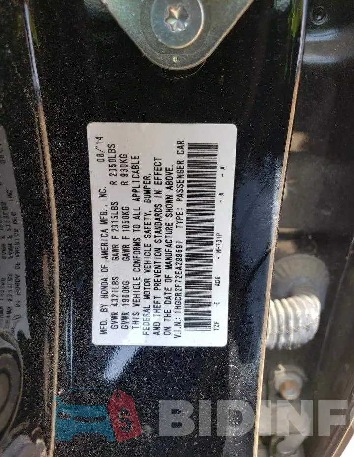 1HGCR2F72EA299691 Photo# 12