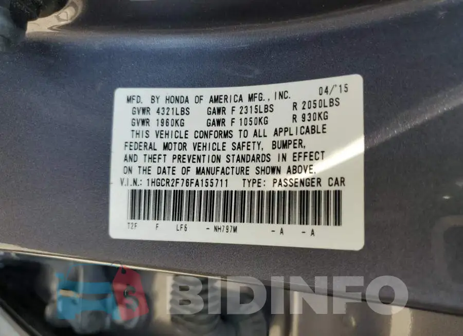 1HGCR2F76FA155711 Photo# 12