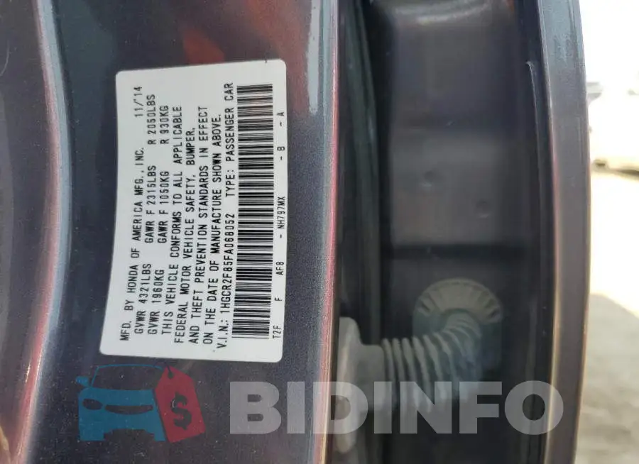 1HGCR2F85FA068052 Photo# 12