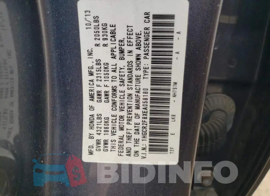 1HGCR2F8XEA058180 Photo# 12