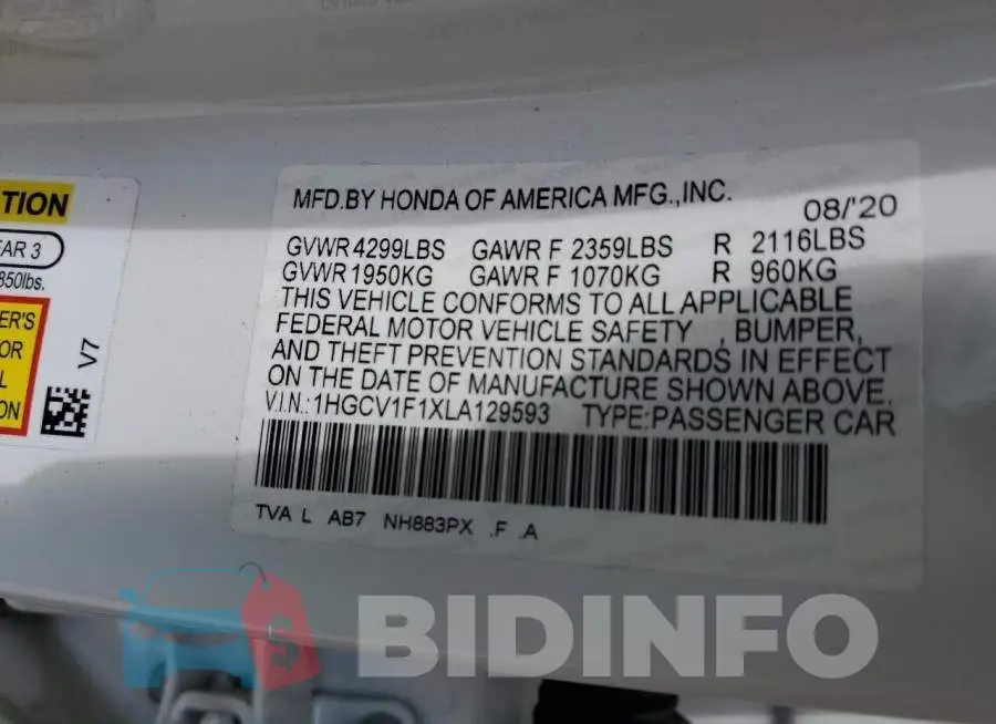 1HGCV1F1XLA129593 Photo# 12
