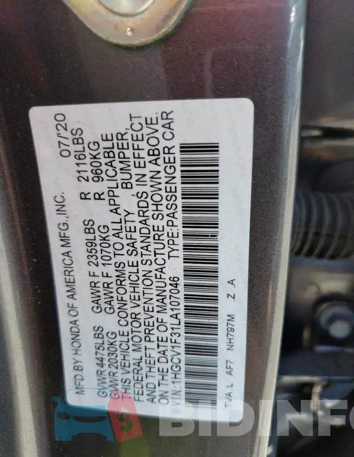1HGCV1F31LA107046 Photo# 12