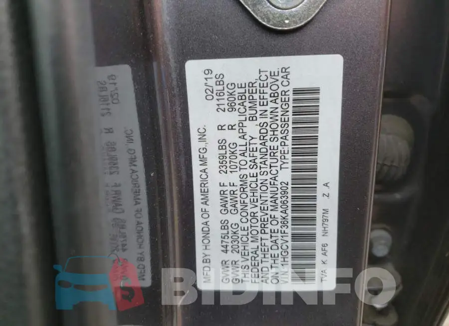 1HGCV1F36KA063902 Photo# 12