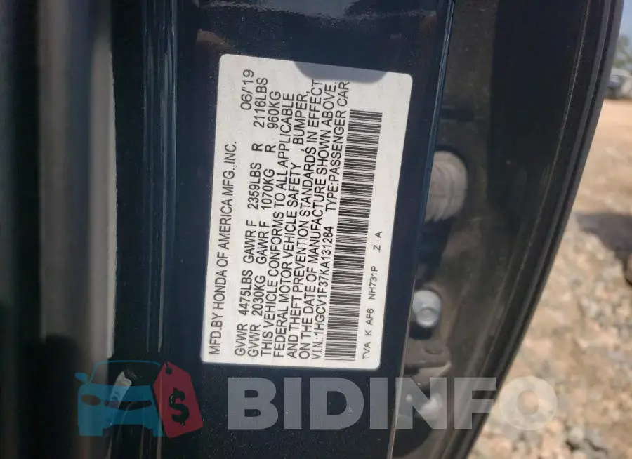 1HGCV1F37KA131284 Photo# 12