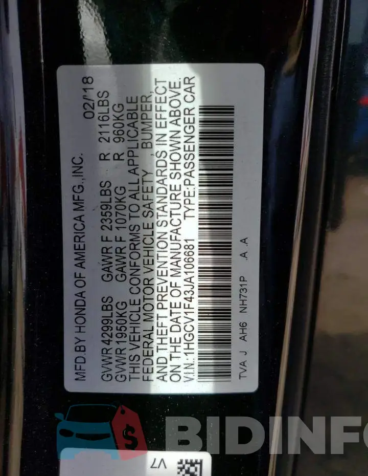 1HGCV1F43JA106681 Photo# 13