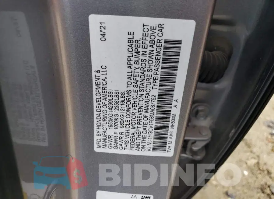 1HGCV1F56MA067792 Photo# 12