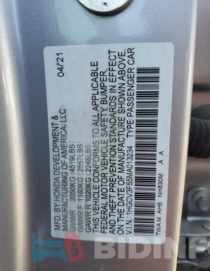 1HGCV3F55MA013234 Photo# 12