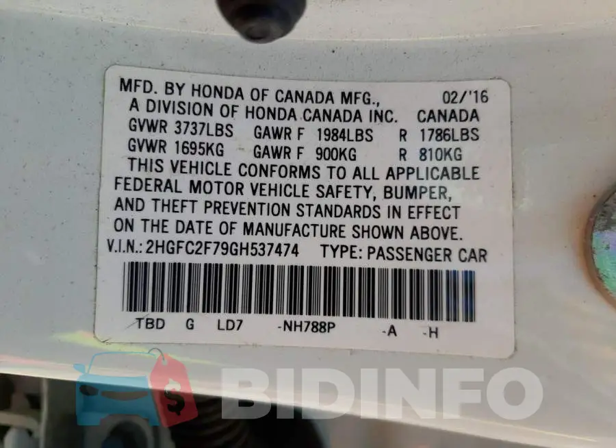 2HGFC2F79GH537474 Photo# 12