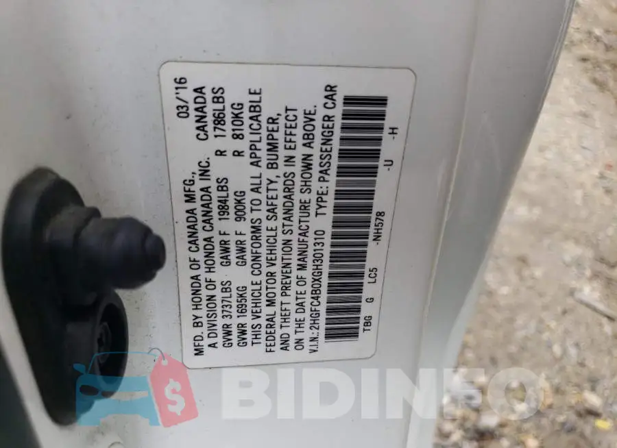 2HGFC4B0XGH301310 Photo# 12