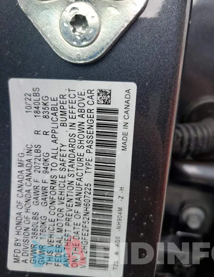 2HGFE2F52NH607225 Photo# 12