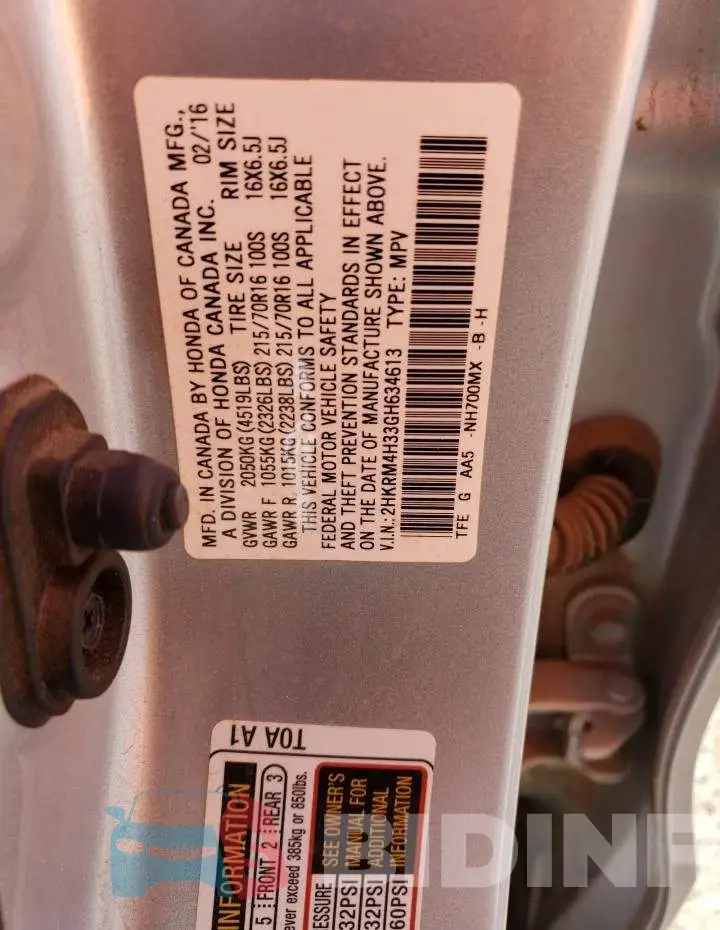 2HKRM4H33GH634613 Photo# 12