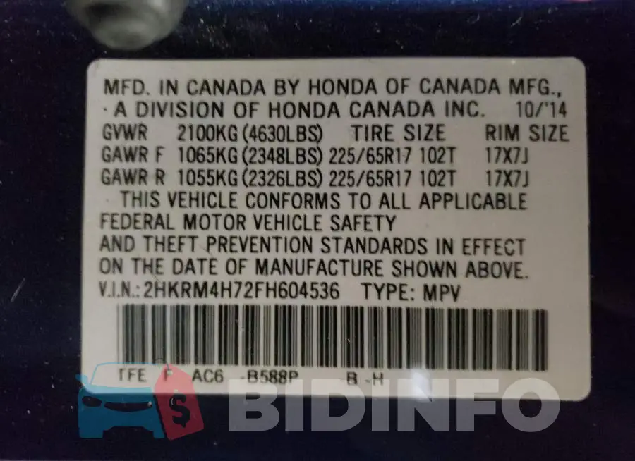2HKRM4H72FH604536 Photo# 13