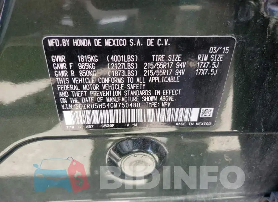 3CZRU5H54GM750480 Photo# 13
