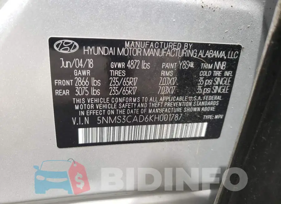 5NMS3CAD6KH001787 Photo# 13