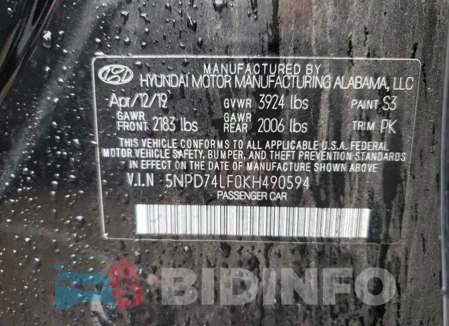 5NPD74LF0KH490594 Photo# 12