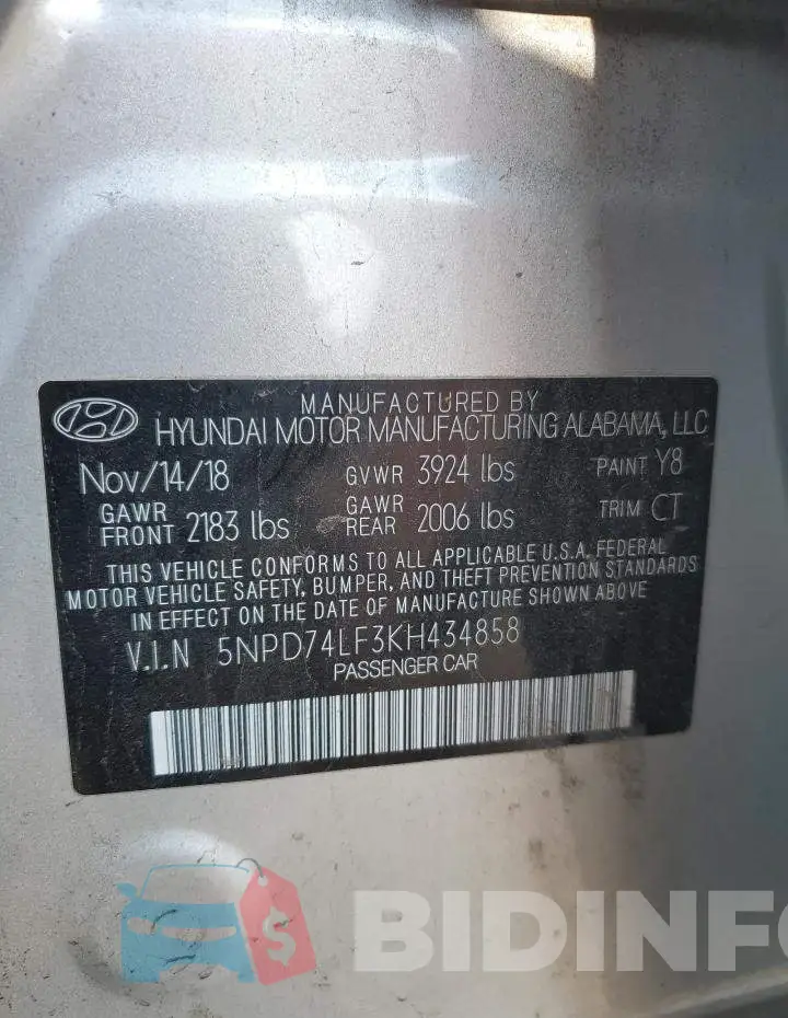 5NPD74LF3KH434858 Photo# 12