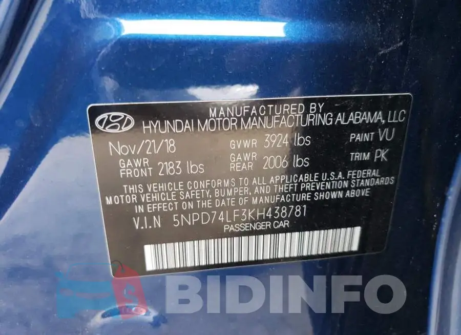 5NPD74LF3KH438781 Photo# 12