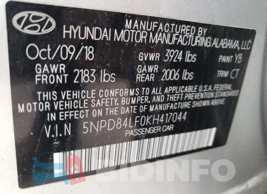 5NPD84LF0KH417044 Photo# 12