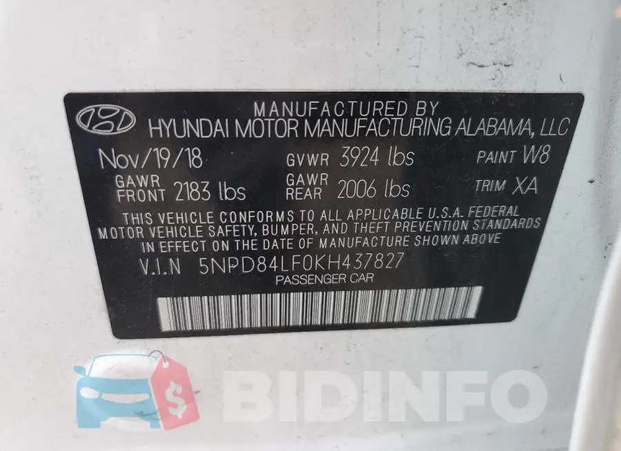 5NPD84LF0KH437827 Photo# 13