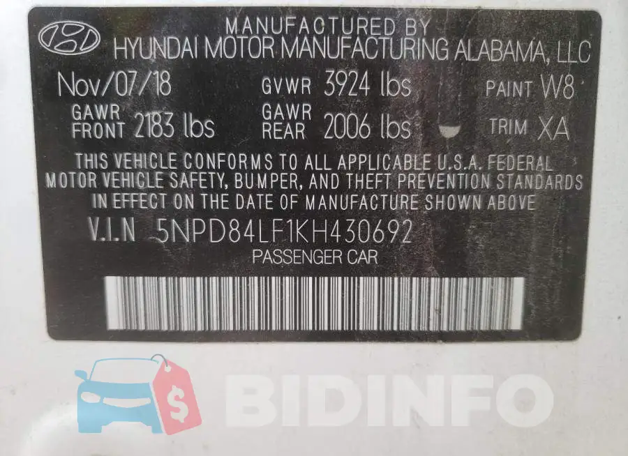 5NPD84LF1KH430692 Photo# 13