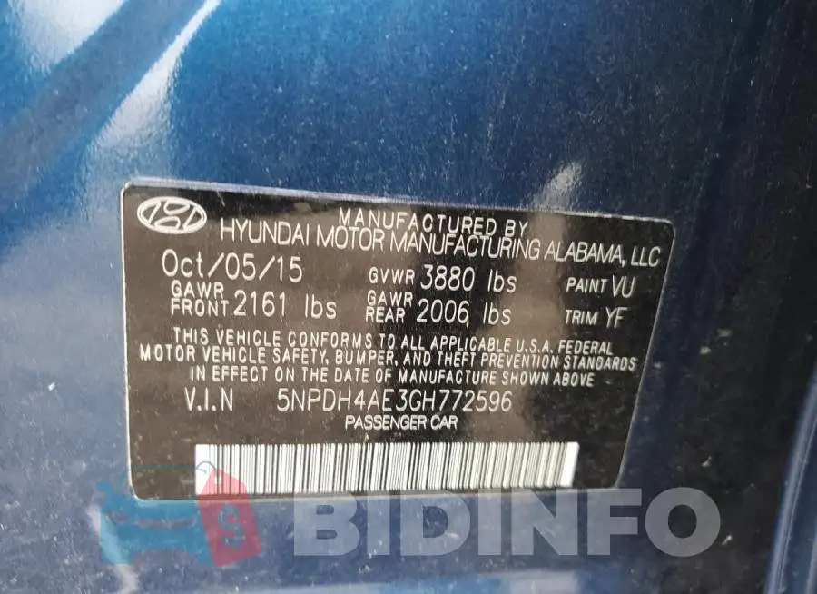 5NPDH4AE3GH772596 Photo# 12