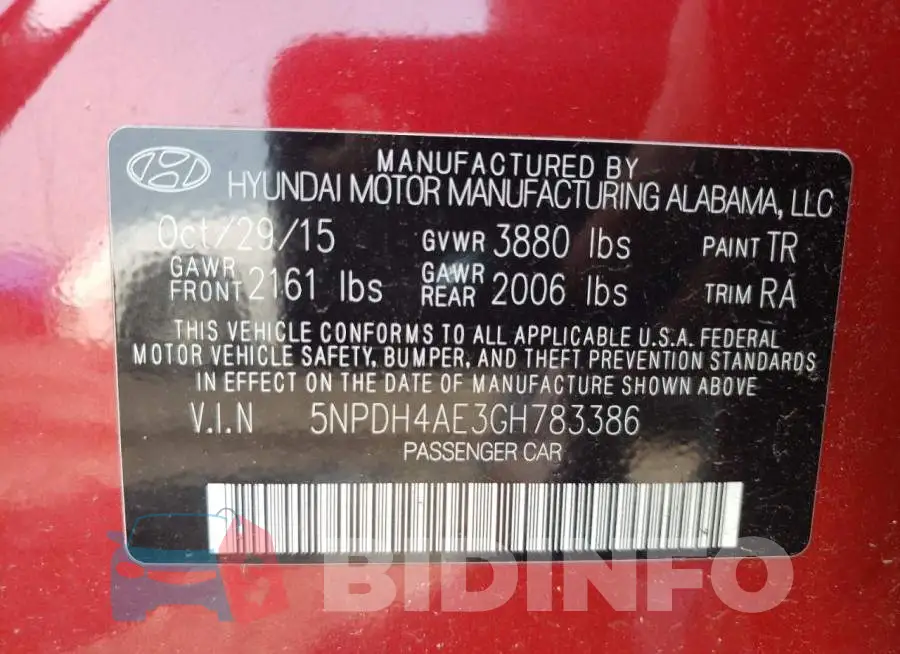 5NPDH4AE3GH783386 Photo# 12