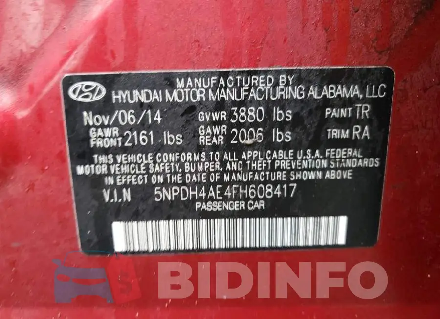 5NPDH4AE4FH608417 Photo# 12
