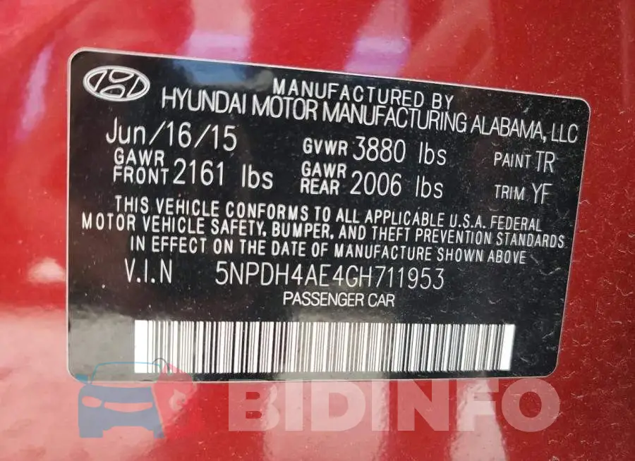5NPDH4AE4GH711953 Photo# 13
