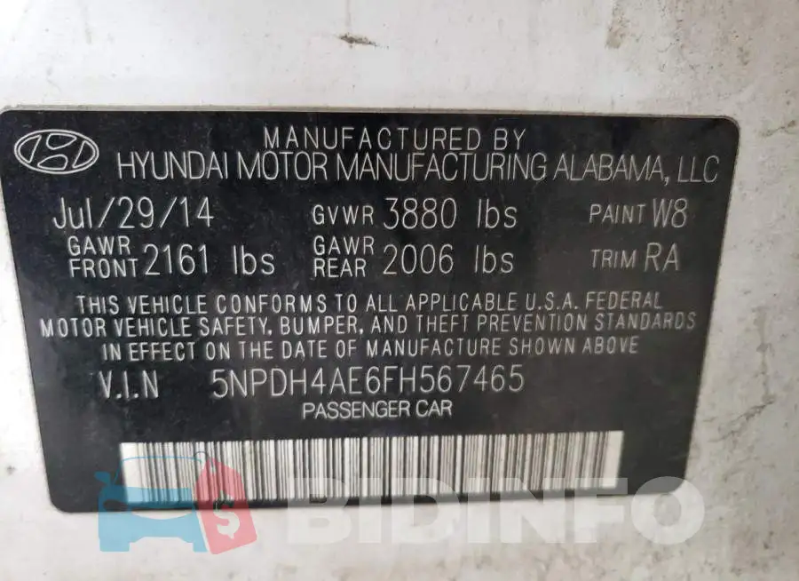 5NPDH4AE6FH567465 Photo# 12