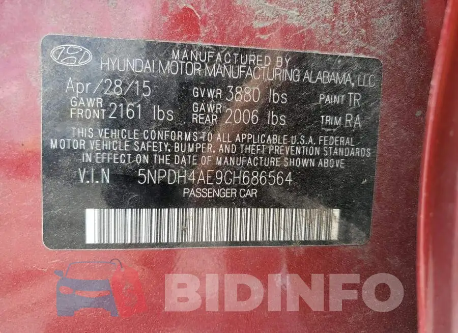 5NPDH4AE9GH686564 Photo# 12