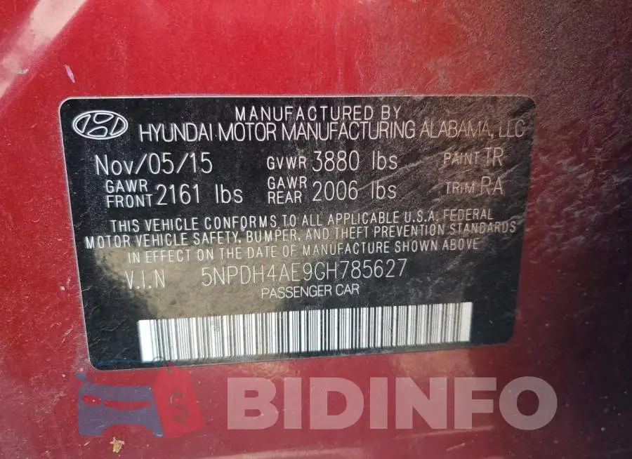 5NPDH4AE9GH785627 Photo# 12