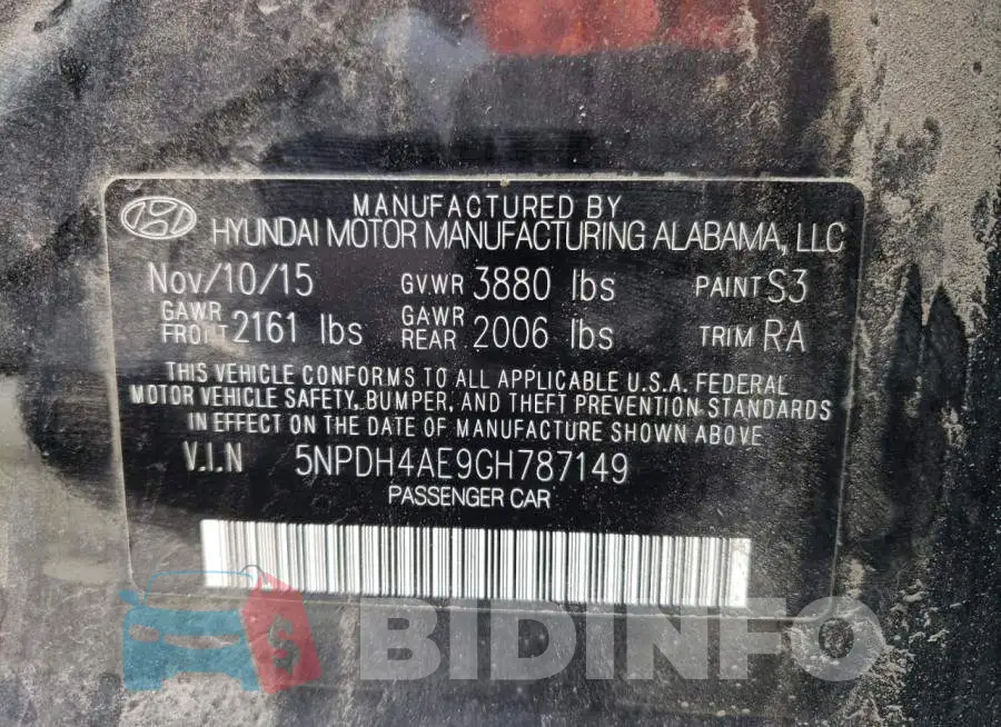 5NPDH4AE9GH787149 Photo# 12