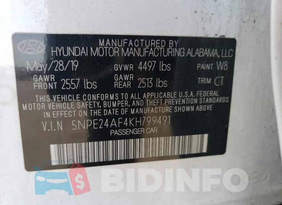 5NPE24AF4KH799491 Photo# 13