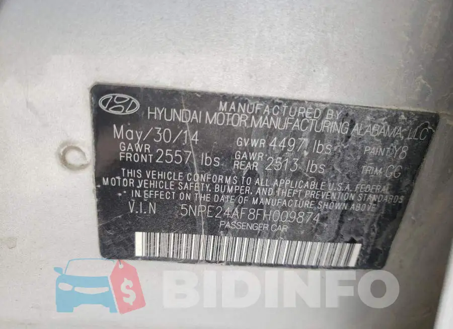 5NPE24AF8FH009874 Photo# 13