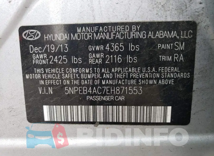 5NPEB4AC7EH871553 Photo# 12