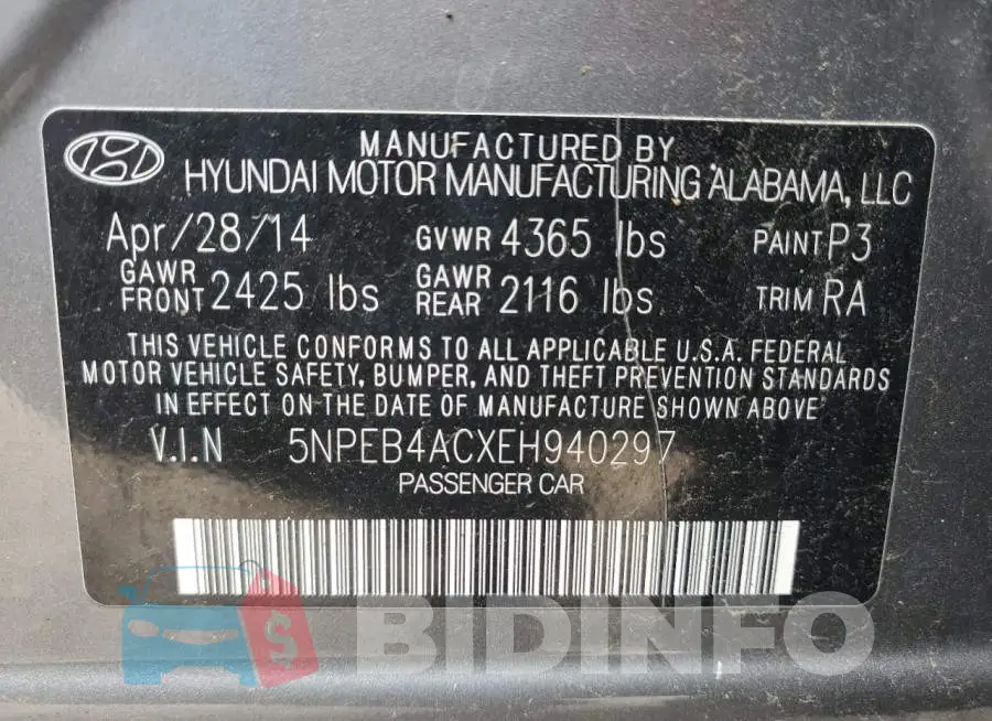 5NPEB4ACXEH940297 Photo# 12