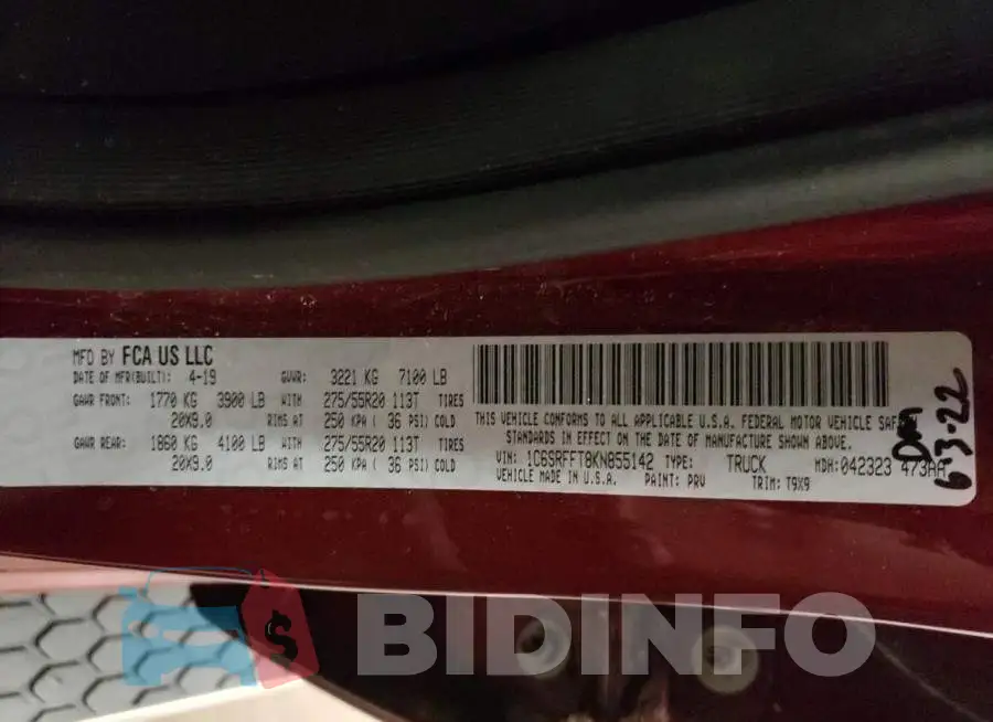 1C6SRFFT8KN855142 Photo# 12