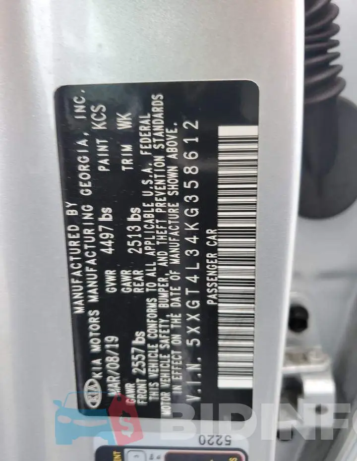 5XXGT4L34KG358612 Photo# 12
