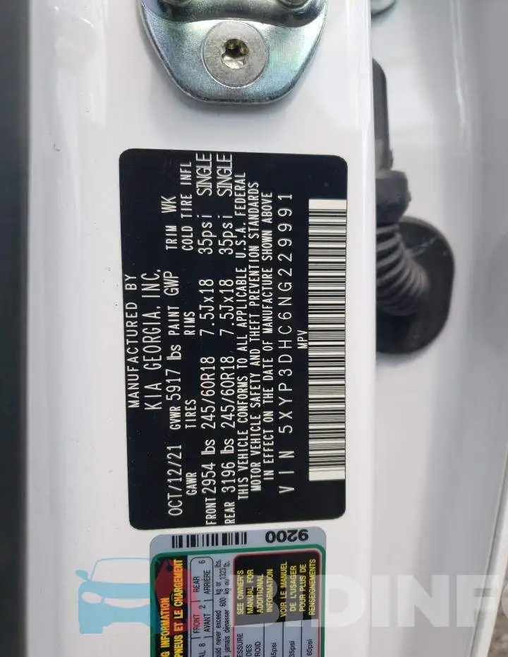 5XYP3DHC6NG229991 Photo# 13