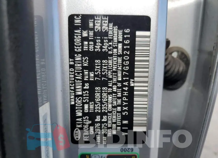 5XYPH4A17GG021616 Photo# 13